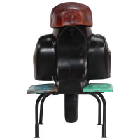 Produktbild för Barstol moped svart äkta läder massivt återvunnet trä