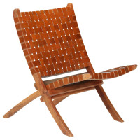 Miniatyr av produktbild för Hopfällbar stol flätad brun äkta läder