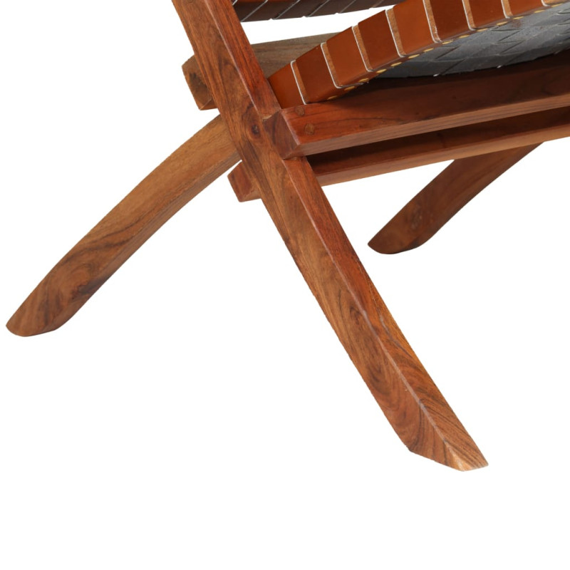 Produktbild för Hopfällbar stol flätad brun äkta läder