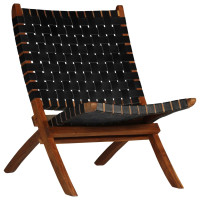 Miniatyr av produktbild för Hopfällbar stol flätad svart äkta läder