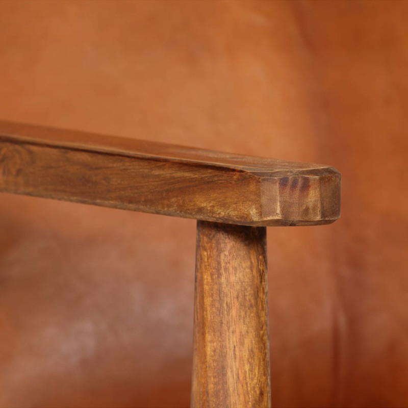 Produktbild för Fåtölj brun äkta läderoch akaciaträ