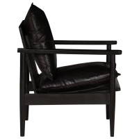 Produktbild för Fåtölj svart äkta läder och akaciaträ