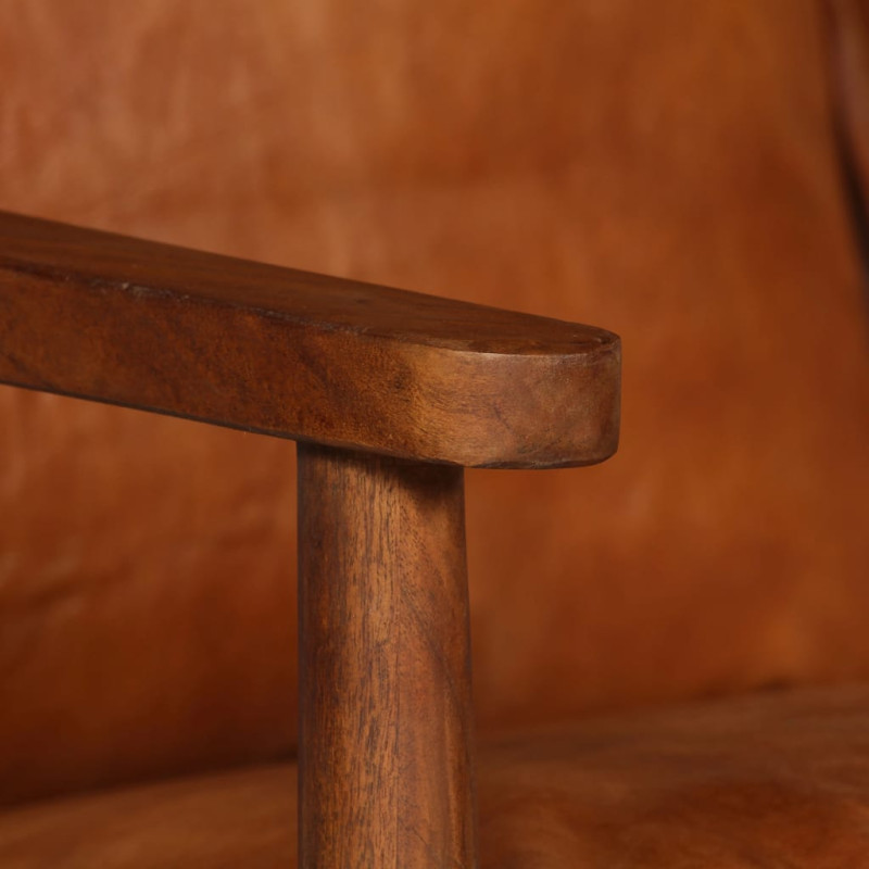 Produktbild för 2-sitssoffa i äkta läder med akaciaträ brun