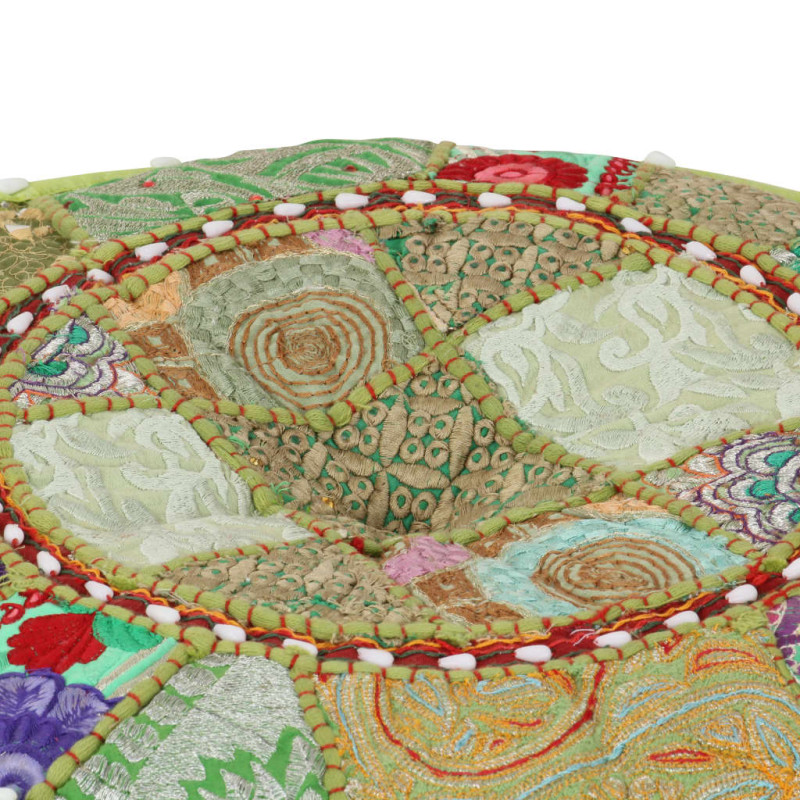 Produktbild för Sittpuff med lappmönster rund bomull handgjord 40x20 cm grön