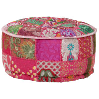 Produktbild för Sittpuff med lappmönster rund bomull handgjord 40x20 cm rosa