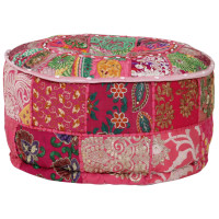 Produktbild för Sittpuff med lappmönster rund bomull handgjord 40x20 cm rosa