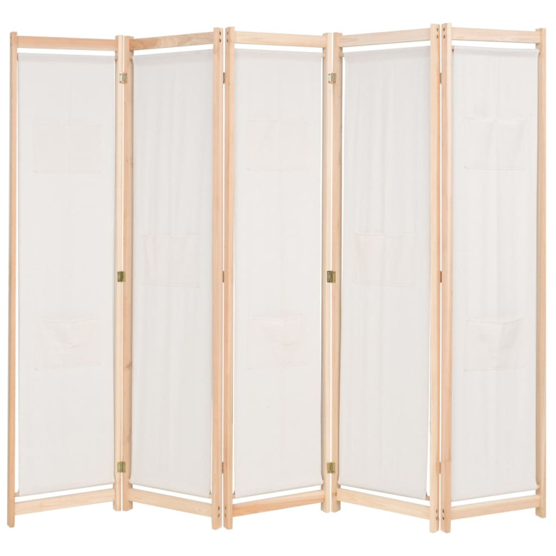 Produktbild för Rumsavdelare 5 paneler gräddvit 200x170x4 cm tyg
