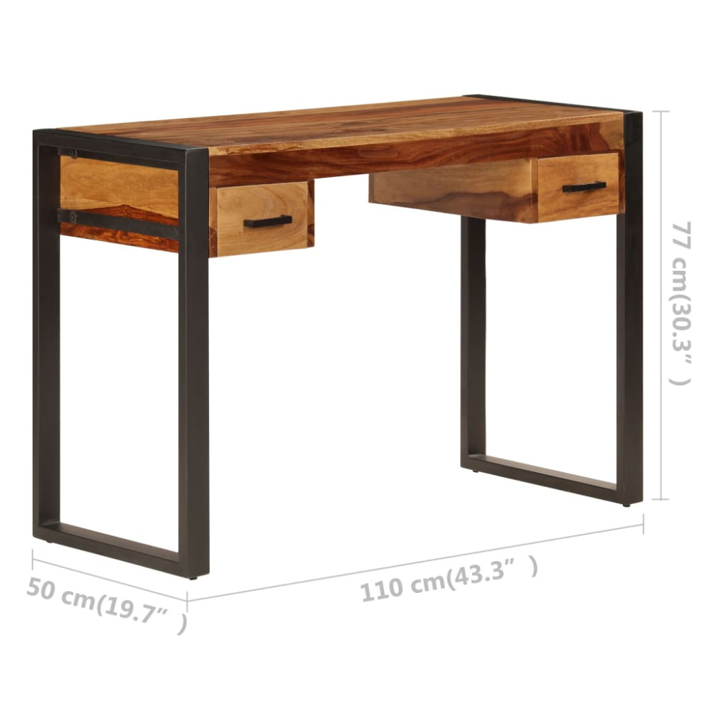 Produktbild för Skrivbord med 2 lådor 110x50x77 cm massivt sheshamträ