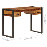 Produktbild för Skrivbord med 2 lådor 110x50x77 cm massivt sheshamträ