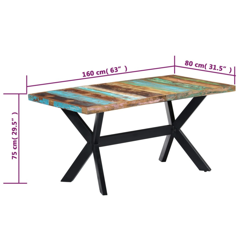 Produktbild för Matbord 160x80x75 cm massivt återvunnet trä