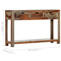 Produktbild för Avlastningsbord med 3 lådor 120x30x75 cm massivt sheshamträ