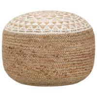 Produktbild för Handgjord sittpuff vit 45x30 cm jute