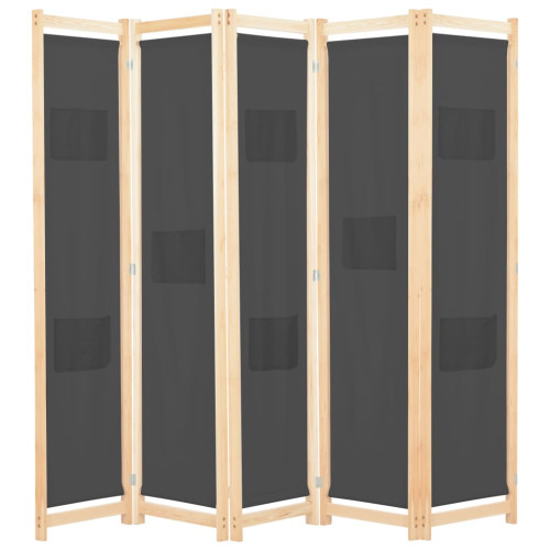vidaXL Rumsavdelare 5 paneler 200x170x4 cm grå tyg