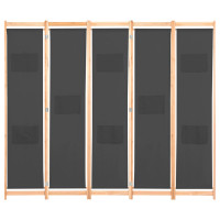 Miniatyr av produktbild för Rumsavdelare 5 paneler 200x170x4 cm grå tyg