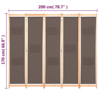 Produktbild för Rumsavdelare 5 paneler 200x170x4 cm brun tyg