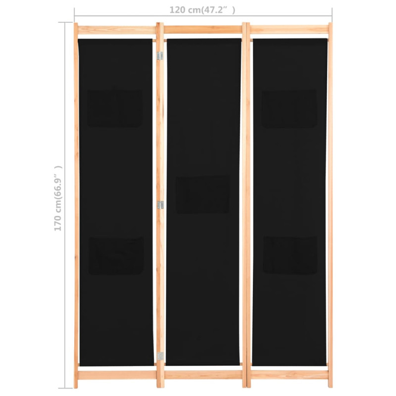 Produktbild för Rumsavdelare 3 paneler 120x170x4 cm svart tyg