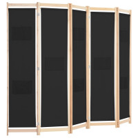 Produktbild för Rumsavdelare 5 paneler 200x170x4 cm svart tyg