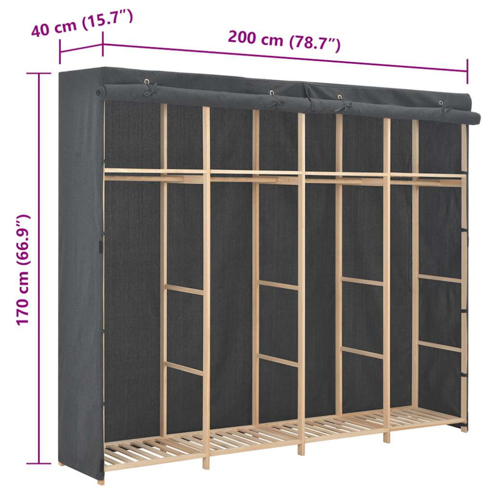 Produktbild för Garderob grå 200x40x170 cm tyg