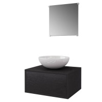 Produktbild för Badrumsmöbler 3 delar inklusive handfat svart