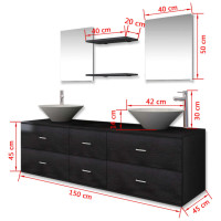 Produktbild för Badrumsmöbler med handfat och kran svart 9 delar