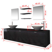 Produktbild för Badrumsmöbler med handfat och kran svart 10 delar