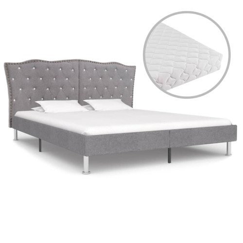 vidaXL Säng med madrass ljusgrå tyg 160x200 cm