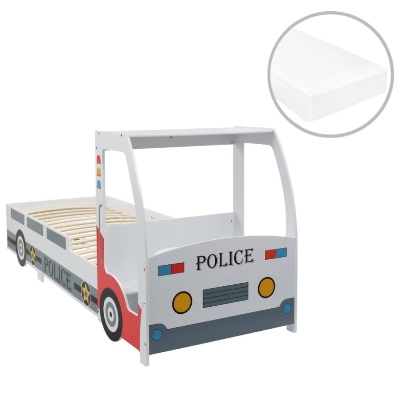 Produktbild för Barnsäng polisbil med madrass 90x200 cm 7 zoner H2 H3
