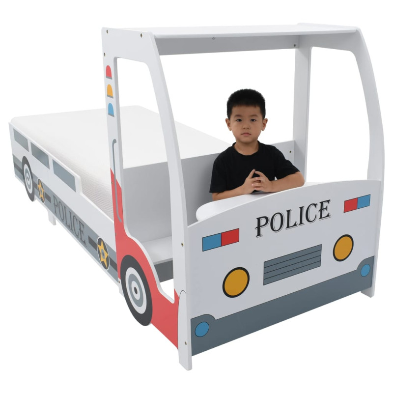Produktbild för Barnsäng polisbil med madrass 90x200 cm 7 zoner H2