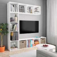 Produktbild för Bokhylla/TV-bänk 3 delar set vit 180x30x180 cm