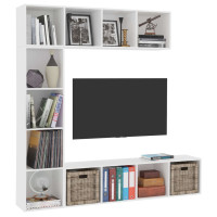 Produktbild för Bokhylla/TV-bänk 3 delar set vit 180x30x180 cm