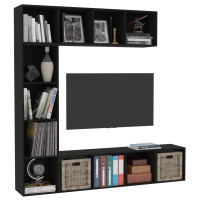 Produktbild för Bokhylla/TV-bänk 3 delar set svart 180x30x180 cm
