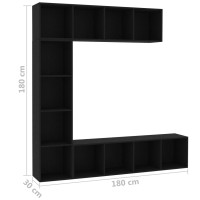 Produktbild för Bokhylla/TV-bänk 3 delar set svart 180x30x180 cm