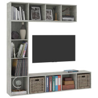 Produktbild för Bokhylla/TV-bänk 3 delar set betonggrå 180x30x180 cm