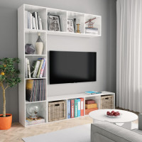 Produktbild för Bokhylla/TV-bänk 3 delar set vit högglans 180x30x180 cm