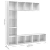 Produktbild för Bokhylla/TV-bänk 3 delar set vit högglans 180x30x180 cm