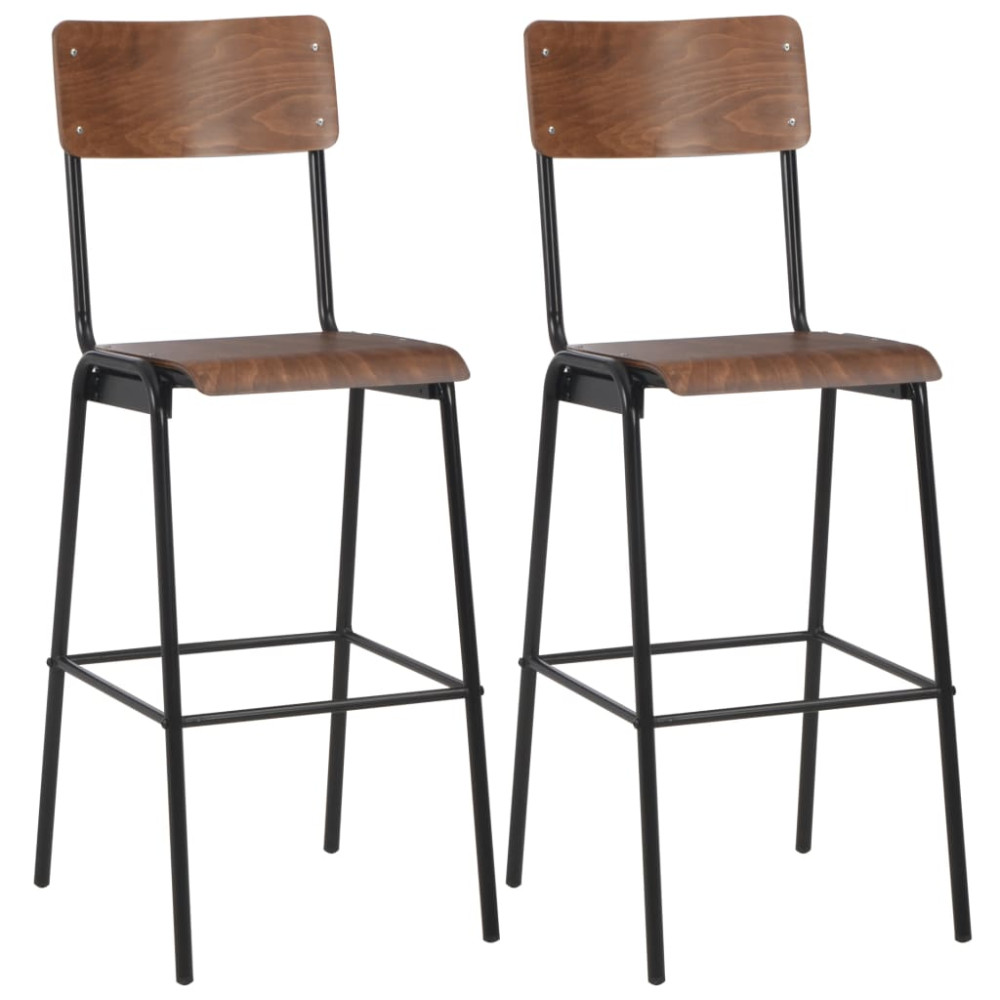 Produktbild för Barstolar 2 st massiv plywood stål brun