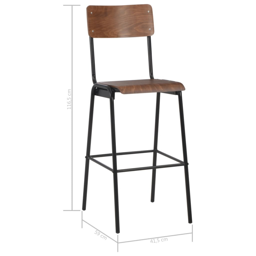 Produktbild för Barstolar 2 st massiv plywood stål brun