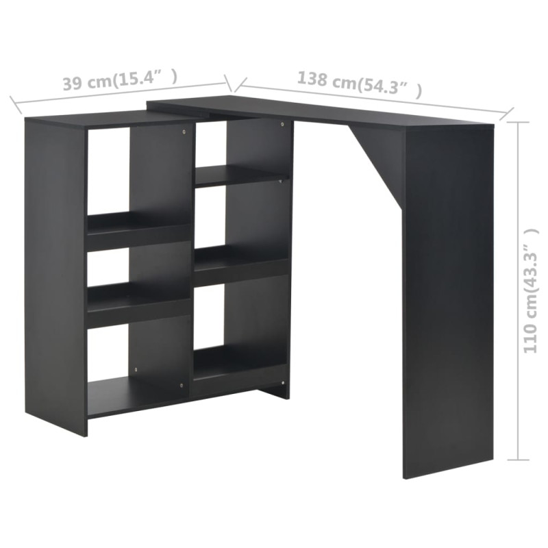 Produktbild för Barbord med flyttbar hylla svart 138x39x110 cm