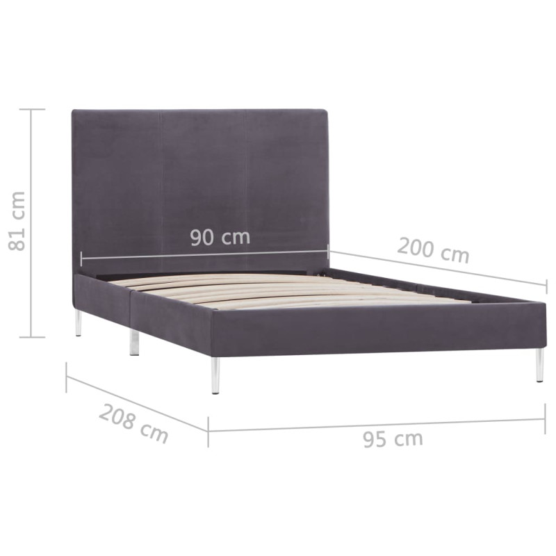 Produktbild för Sängram grå tyg 90x200 cm