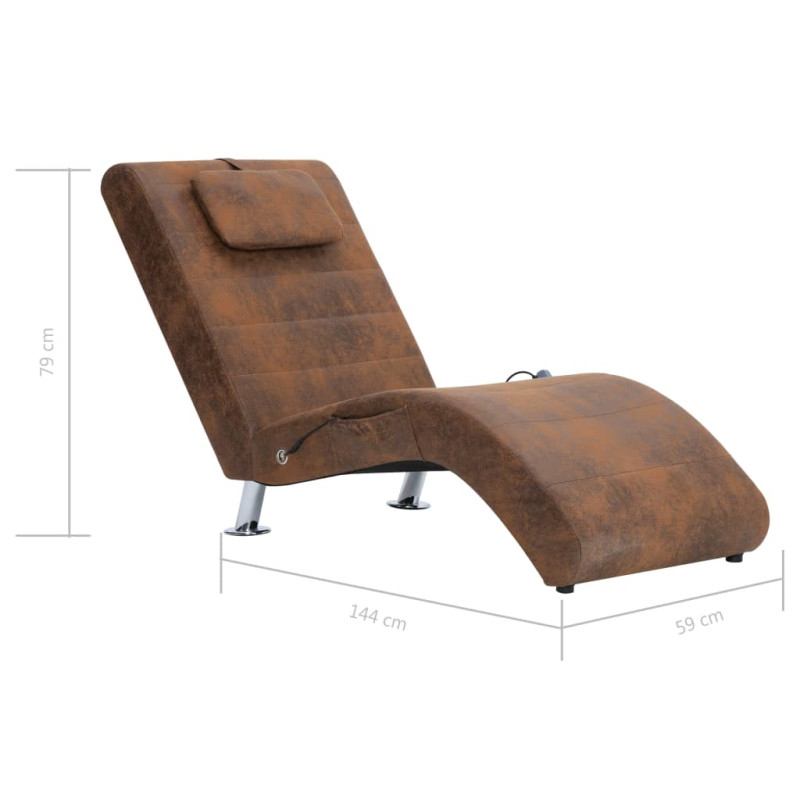 Produktbild för Massageschäslong med kudde brun konstmocka