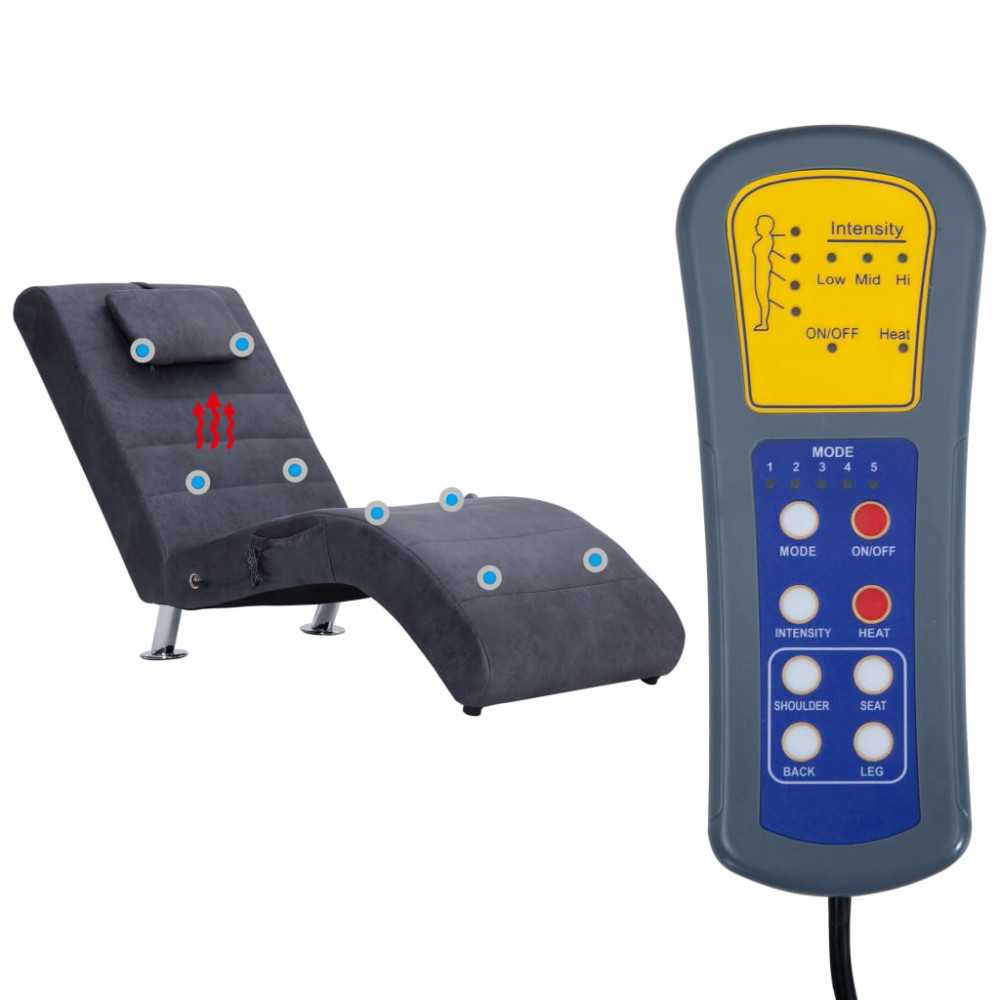 Produktbild för Massageschäslong med kudde grå konstmocka