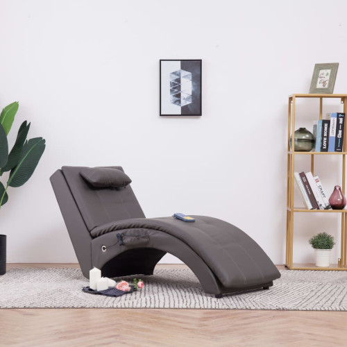 vidaXL Massageschäslong med kudde grå konstläder