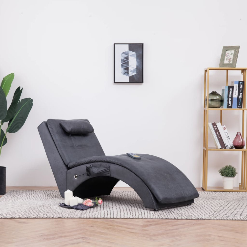 Produktbild för Massageschäslong med kudde grå konstmocka