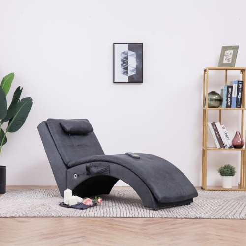vidaXL Massageschäslong med kudde grå konstmocka