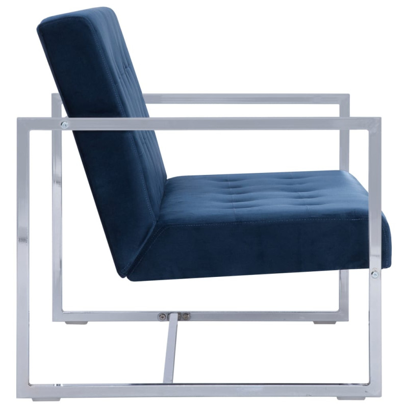 Produktbild för 2-sitssoffa med armstöd blå krom och sammet