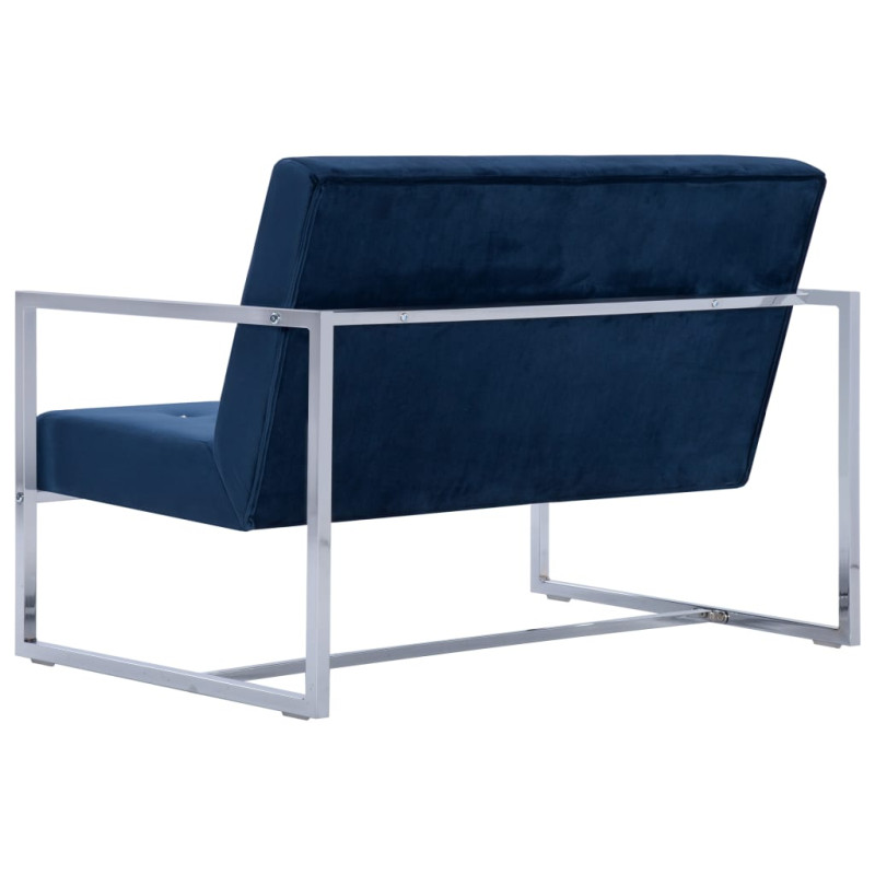 Produktbild för 2-sitssoffa med armstöd blå krom och sammet