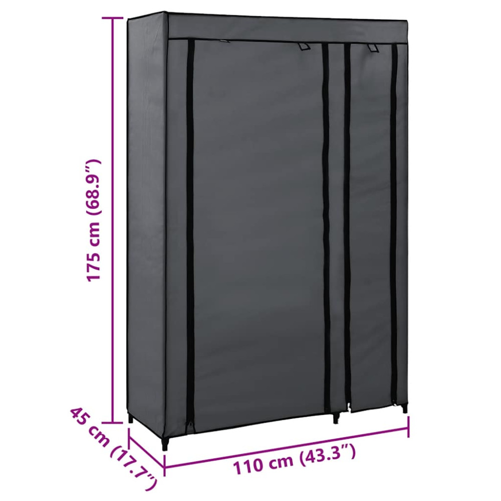 Produktbild för Resegarderob grå 110x45x175 cm tyg