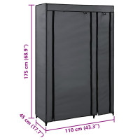 Produktbild för Resegarderob grå 110x45x175 cm tyg