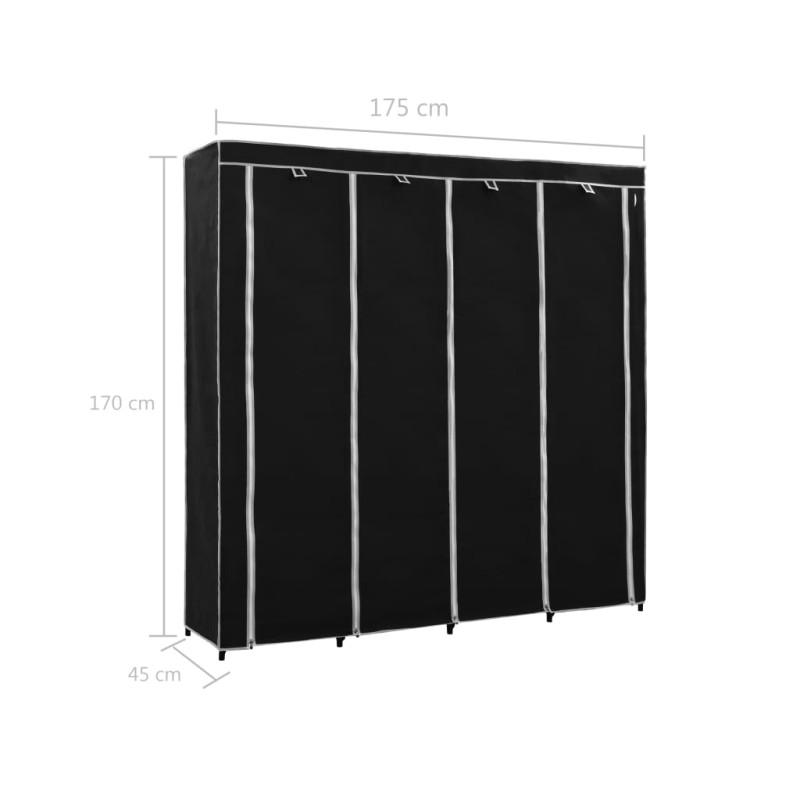 Produktbild för Garderob med 4 fack svart 175x45x170 cm
