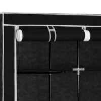 Miniatyr av produktbild för Garderob med fack och stänger svart 150x45x175 cm tyg